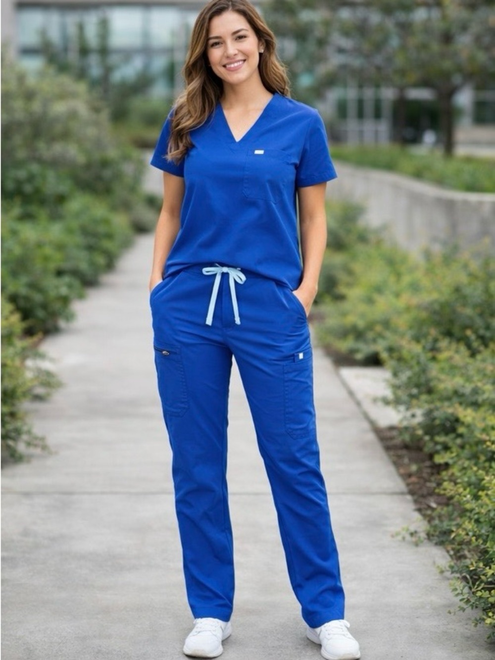 FIGS Scrub Pants Size S Blue Stretch Medical Cargo Pockets - Picture 2 of 8